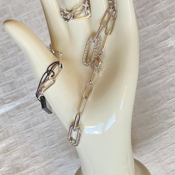 FAC Crystal Chain Link Lariat Style Necklace Silver Tone - Picture 4 of 8